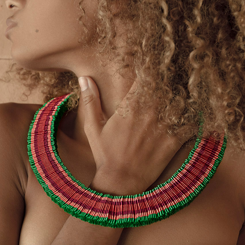 casa pitanga - fita de moca - collana passaros spesso - verde rosa bordeaux rosso 02